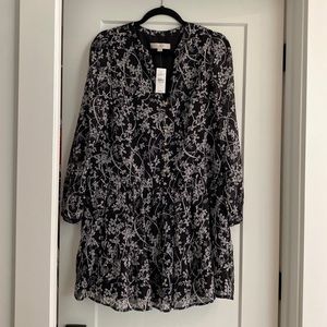 Loft long sleeve black and gray floral dress Small
